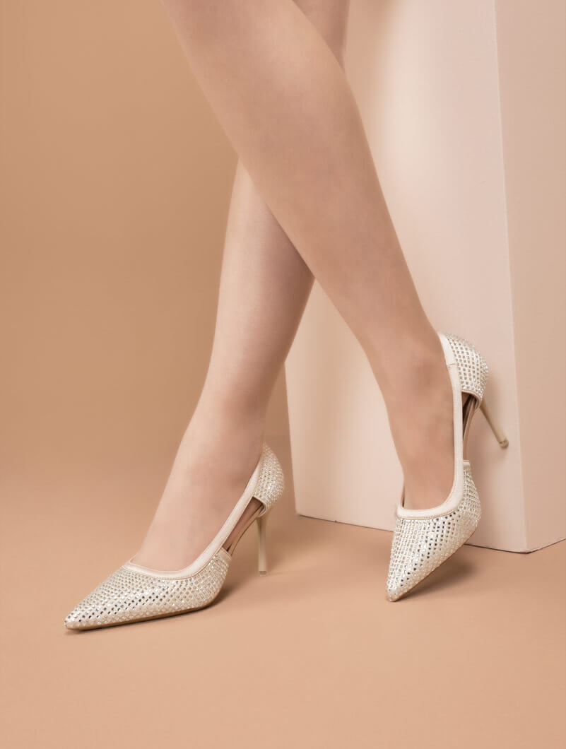 Escarpins à talons hauts en cristal